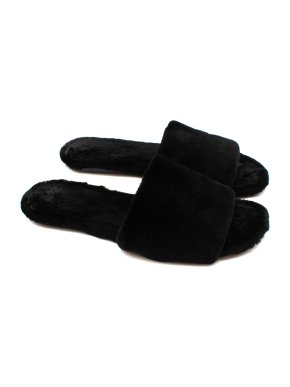 The Row Black Ellen mink-fur slides