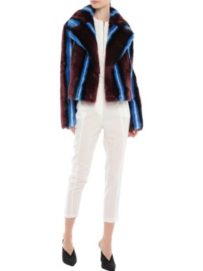 Diane Von Furstenberg Blue/Burgundy Faux Fur Short Coat