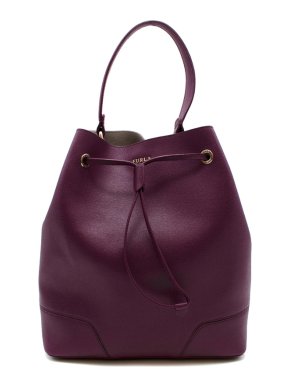 Furla Purple Grainy Leather Top Handle Bucket Bag