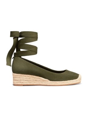 Tory burch Khaki Wrap Espadrille Wedges