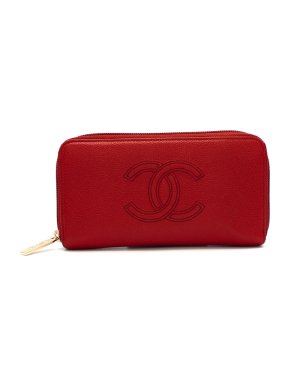 Chanel Red Caviar Leather CC Long Wallet