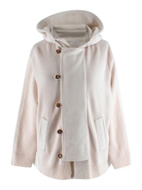 Malo Ivory Cashmere Hooded Cape Back Cardigan