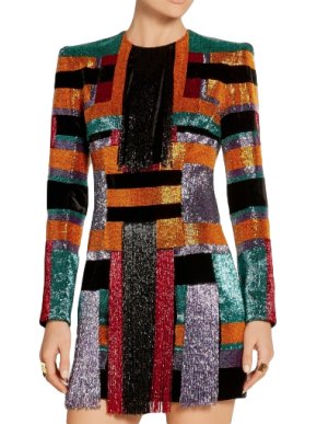 Balmain Runway Geometric Beaded Velvet Mini Dress
