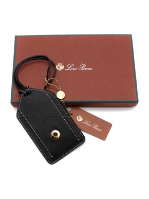 Loro Piana Black Grained Leather My Name Luggage Tag