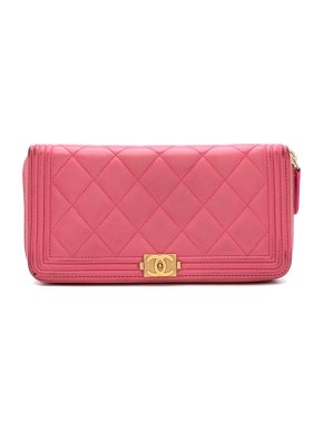 Chanel Pink Lambskin Boy Long Zipped Wallet
