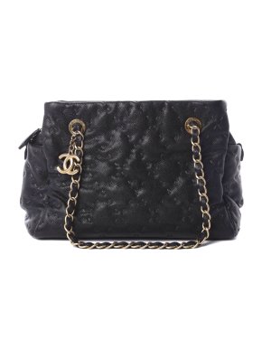 Chanel Black Caviar Stitched Shopping Tote Bag