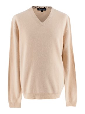 Aquascutum Beige Cashmere V Neck Long Sleeve Sweater