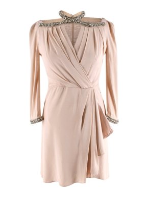 Jenny Packham blush crystal studded halter neck dress