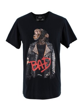 Domrebel Black Bad Crystal Embellished Monkey T-Shirt