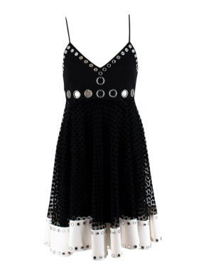 David Koma Black & White Tulle Polka Dot Mirrored Embellished Dress