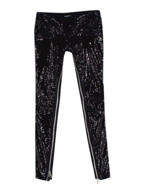 Balmain Black Sequin Skinny Fit Zipper Detail Trousers