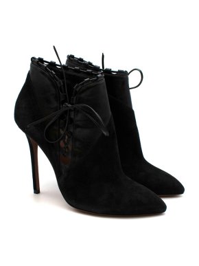 Alaia Black Suede Lace-Up Leather Heeled Ankle Boots