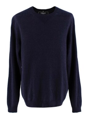 Esk Navy Wool & Cashmere Blend Round Neck Knit Sweater