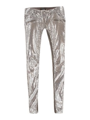 Balmain Silver Sequin Skinny Fit Zipper Detail Trousers
