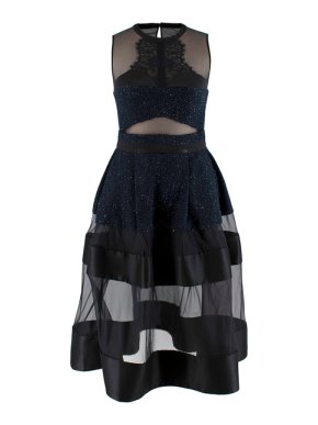 Three Floor Navy & Black Metallic Tweed Mesh Tiered Dress