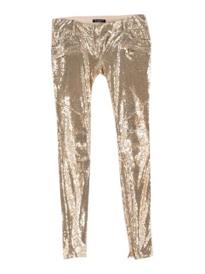 Balmain Golden Sequin Skinny Fit Zipper Detail Trousers