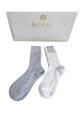 N.peal Ivory & Grey Cashmere Socks