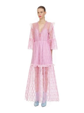 Self Portrait Pink Tear Drop Mesh Maxi Dress
