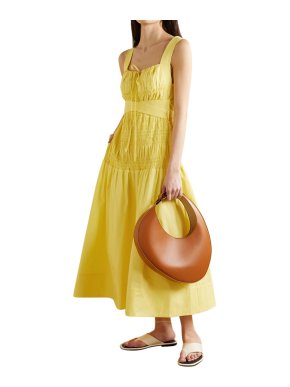 Self Portrait Bright Yellow Cotton Poplin Sleeveless Midi Dress