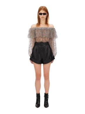 Self Portrait Off Shoulder Leaf Sequin Top