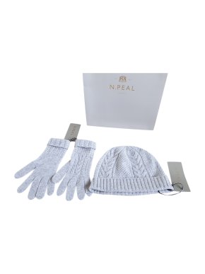 N.Peal Grey Cashmere Hat & Gloves Set