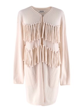 Max & Moi Ivory Wool & Cashmere Blend Fringed Knit Cardigan