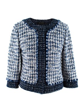 St John Blue & White Tweed Cropped Jacket