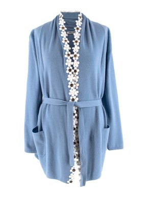 Max & Moi Blue Wool & Cashmere Blend Flower Trimmed Cardigan
