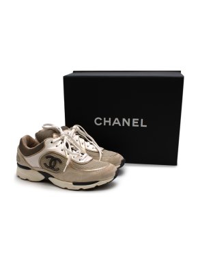 Chanel Beige Leather, Suede & Mesh CC Trainers