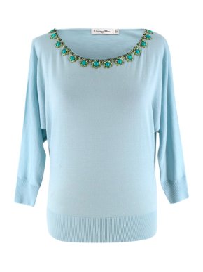 Christian Dior Blue Wool Embellished Knit Sweater