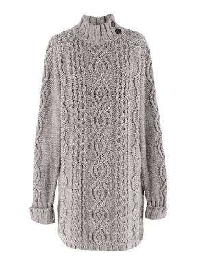 Lexington Grey Cotton & Wool Blend Raised Neck Cable Knit Jumper