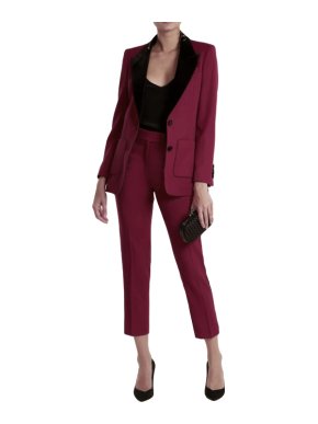 Racil Burgundy/Black Tailored Tuxedo Suit