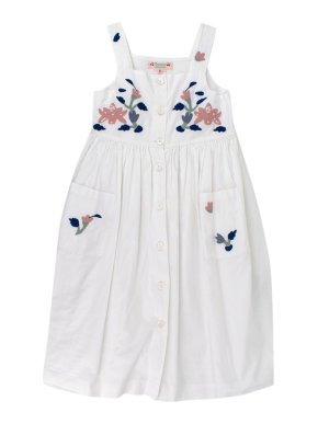 Bonpoint White Long Floral Embroidered Dress
