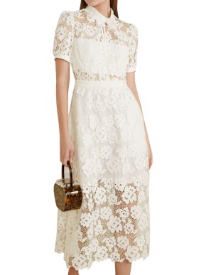 Self Portrait Grosgrain Trimmed Guipure Lace Midi Dress