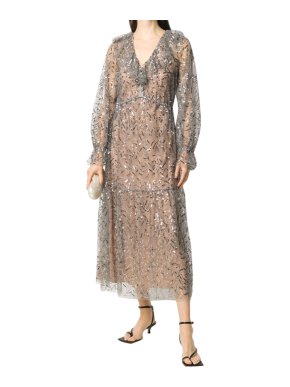 Self Portrait Sheer Ruffled Leaf Sequin Midi Dress