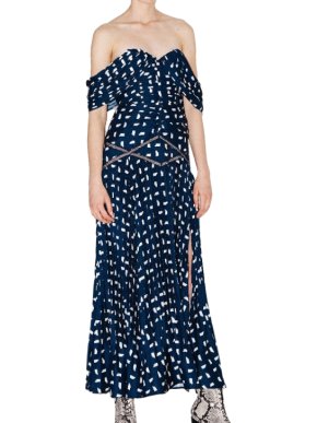 Self-Portrait Sail Print Off Shoulder Midi Dress