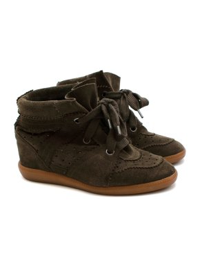 Isabel Marant Olive Suede Bobby Wedge Sneakers