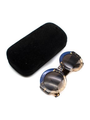 Gucci Blue Tortoiseshell & Gold Round Acetate Sunglasses
