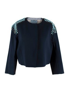 Prada Navy Satin Blue Crystal Embellished Short Jacket
