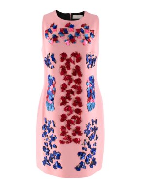 Peter Pilotto Pink Embellished Sleeveless Wool Crepe Shift Dress