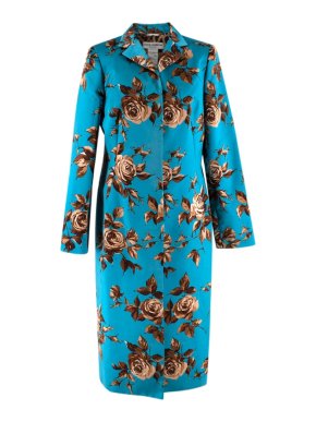 Dolce & Gabbana Blue Rose Print Silk Overcoat