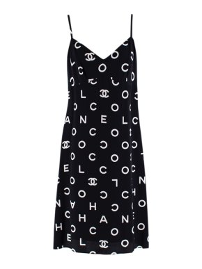 Chanel Vintage Black & White Coco Logo Sleeveless Mini Dress