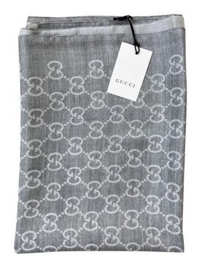 Gucci Grey Monogram Wool & Silk Scarf