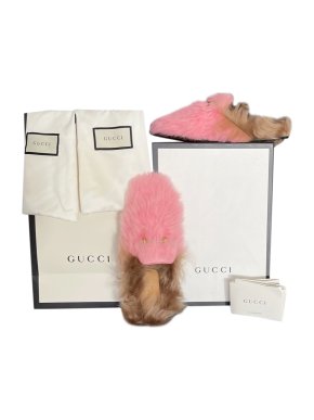 Gucci pink shearling Princetown flats  New in box