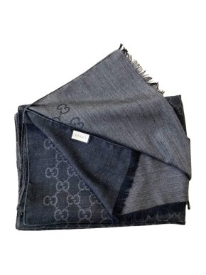Gucci Black Wool & Silk Blend Supreme Monogram Scarf