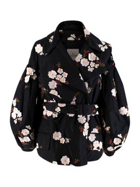 Moncler x Simone Rocha Black Floral Embroidered Belted Down Coat