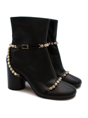 Maison Martin Margiela Black Leather Crystal Embellished Ankle Boots