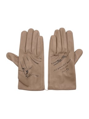 Chez Dede Agnelle Taupe Leather Printed Gloves