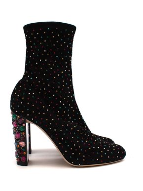 Jimmy Choo Black Suede Crystal Embellished Heeled Ankle Boots