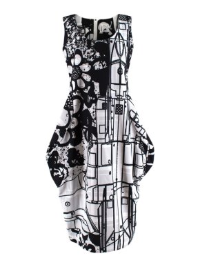 Comme des Garcons Black & White Print Sleeveless Bubble Hip Dress
